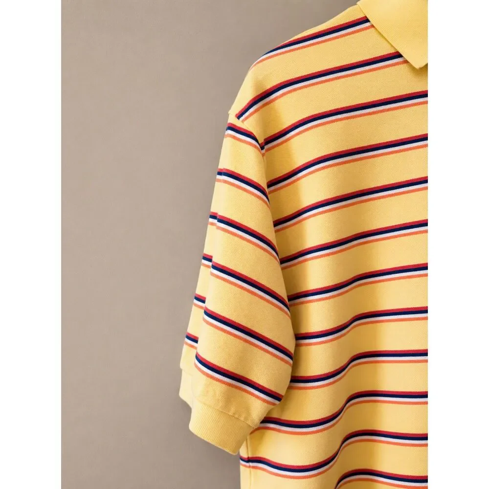 Vintage Ralph Lauren Polo Shirt Mens XL Yellow Striped Americana Preppy 90s